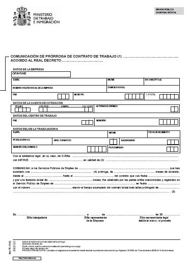 Modelos: Comunicación de prórroga de contrato de trabajo 