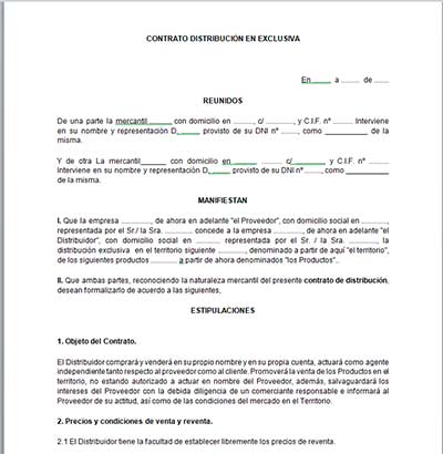 Modelo contrato de distribución en exclusiva - Modelo Contrato