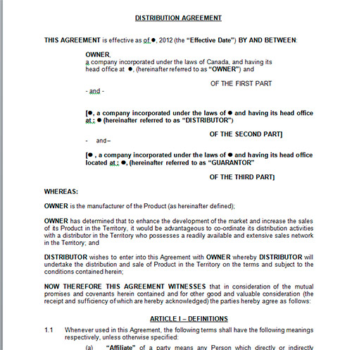 Modelo de contrato de distribución en inglés - Modelo Contrato