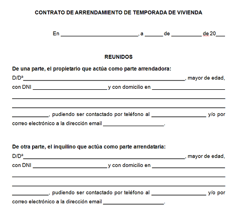 Modelo de contrato de alquiler vacacional - Modelo Contrato
