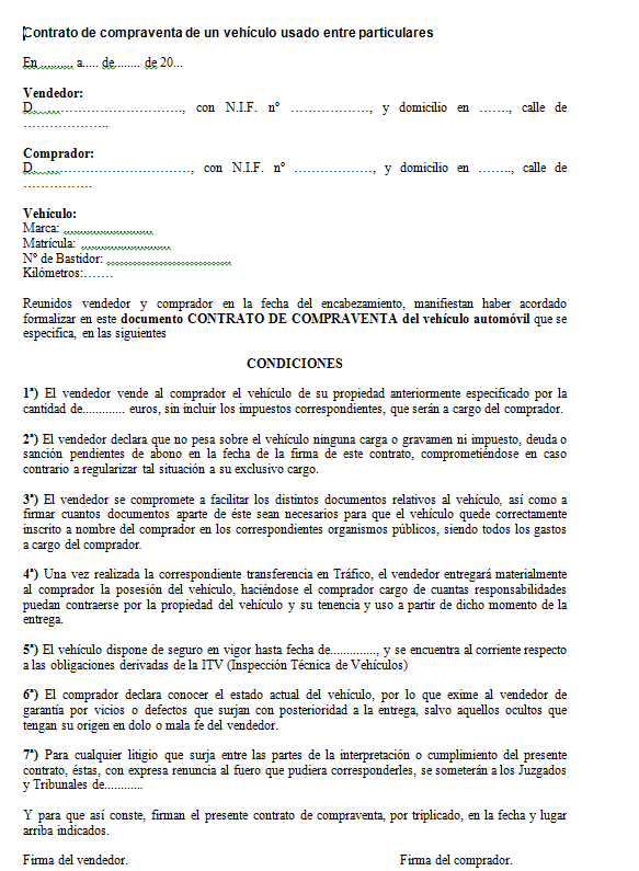 Conciliador toxicidad Cuna Modelo de contrato de compraventa de vehículos usados - Modelo Contrato